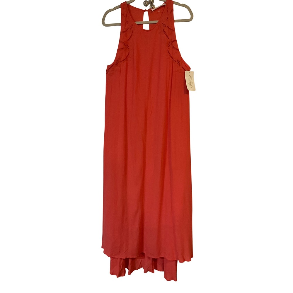 ASTR the Label Coral Orange Embroidered Lace Up Back Midi Dress Medium ACDR94183